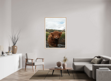 Load image into Gallery viewer, 36 x 54″, Wooden Frame- Natural Oak Highland Cow
