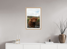 Load image into Gallery viewer, 16 x 24″, Wooden Frame- Natural Oak Highland Cow
